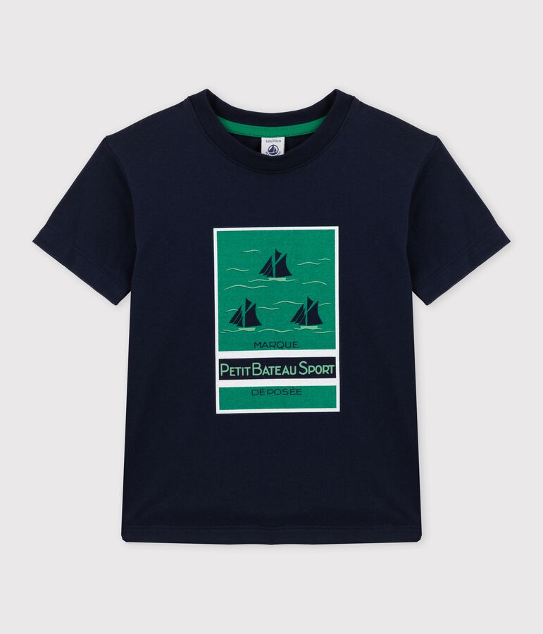 Tee-shirt manches courtes en jersey enfant gar&ccedil;on bleu