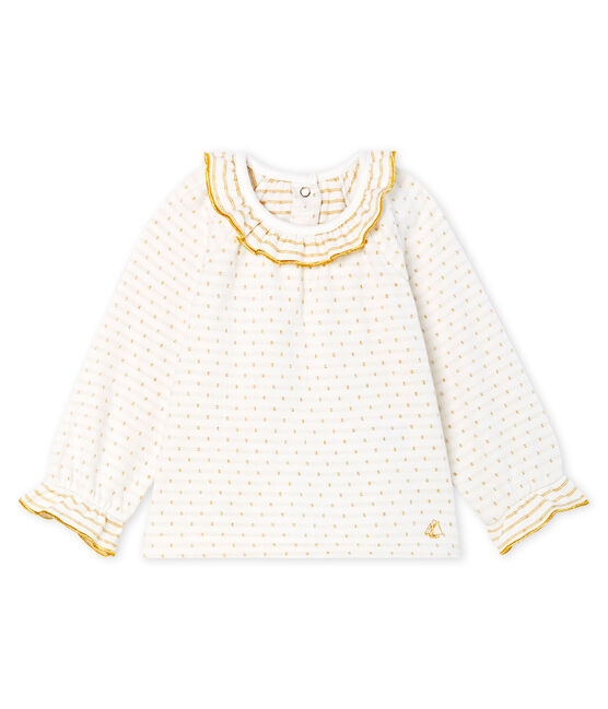 Blouse met lange mouwen van jacquard tubic babymeisje wit MARSHMALLOW/geel OR