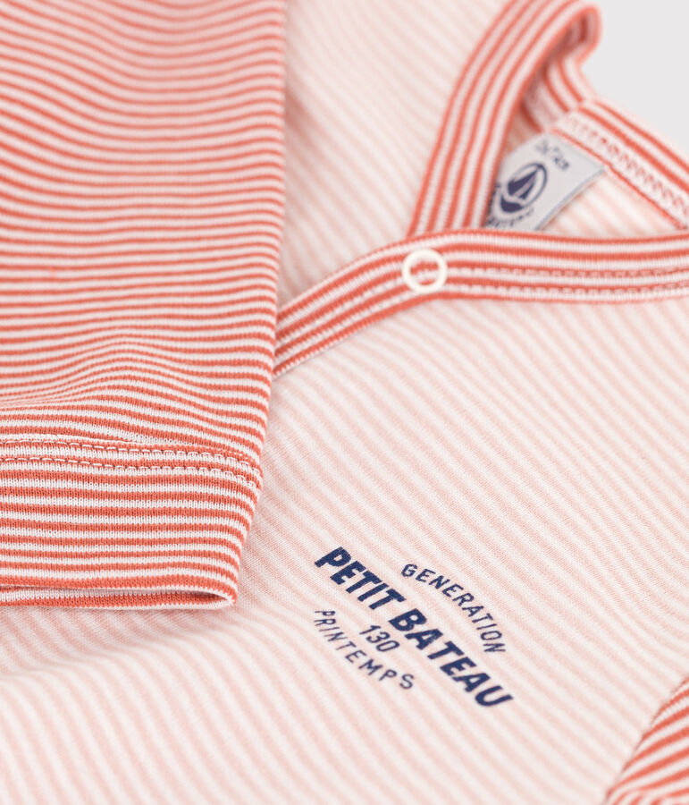 Katoenen pyjama met milleraies-streepjes zonder voetjes roze/wit