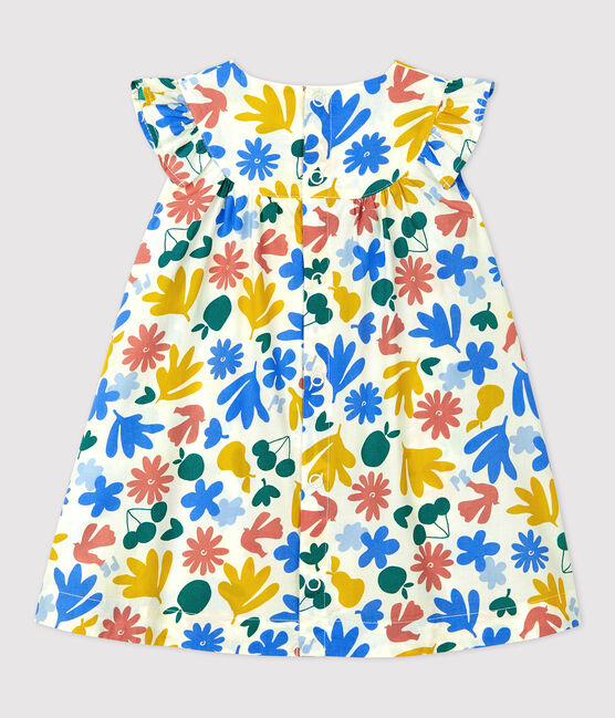 Jurk met korte mouwen uit popeline met bloemenprint voor baby's. wit MARSHMALLOW/wit MULTICO