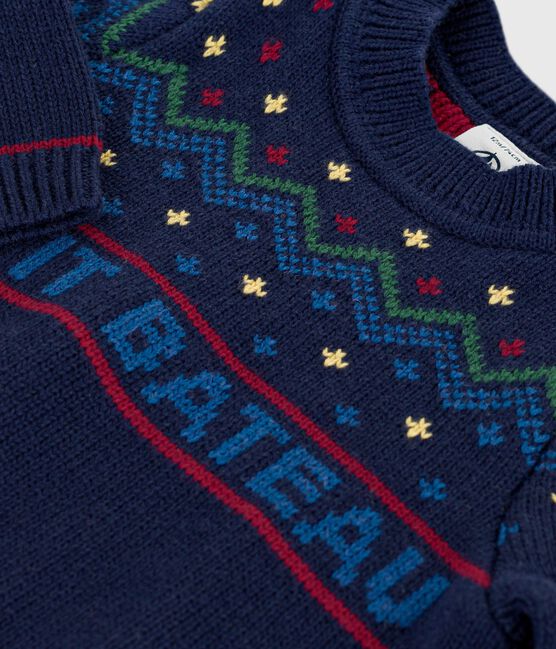 Pull bébé en laine et coton à motifs bleu SOIR/ MULTICO