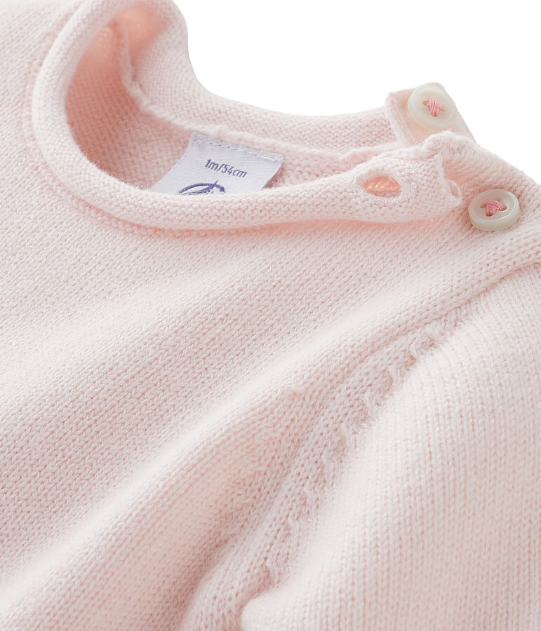 Combinaison longue b&eacute;b&eacute; mixte en tricot laine et coton &agrave; lapin rose