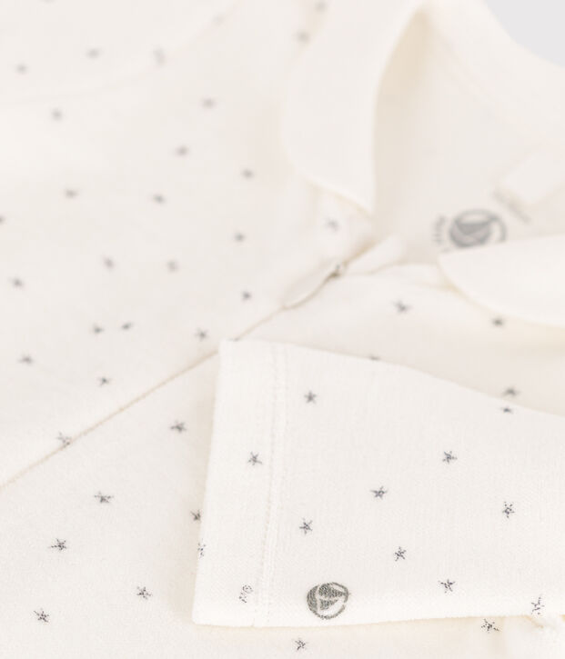 Fluwelen babypyjama met sterrenprint wit/grijs