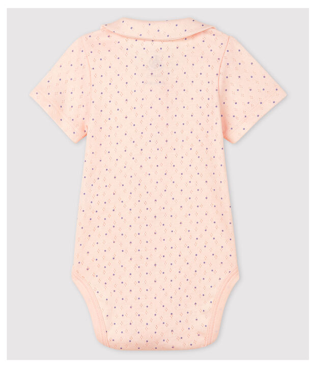 Body manches courtes &agrave; col rose b&eacute;b&eacute; fille en coton biologique rose/bleu
