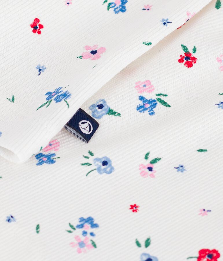 Tee-shirt enfant manches courtes en coton imprim&eacute; fleurs blanc MARSHMALLOW/blanc MULTICO