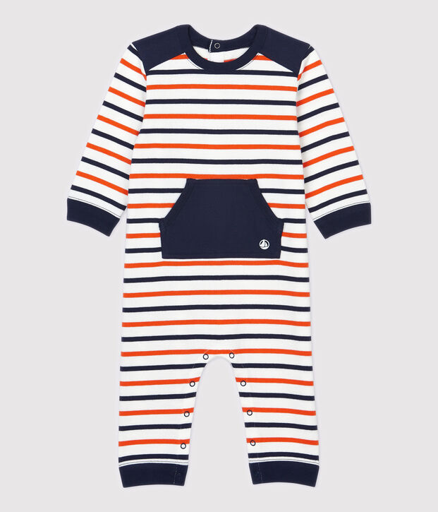 Combinaison en molleton b&eacute;b&eacute;. blanc/bleu/orange