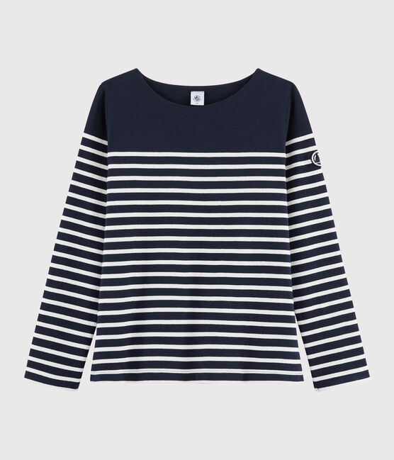 Iconische marinière Dames blauw SMOKING/wit MARSHMALLOW