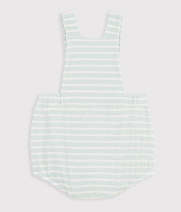 Gestreept babyspeelpakje van katoenen badstof blauw/ecru