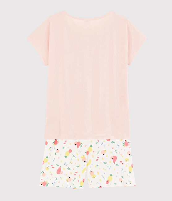 Pyjacourt met zomerfruitprint voor meisjes - dames, van biologisch katoen roze FLEUR/wit MULTICO
