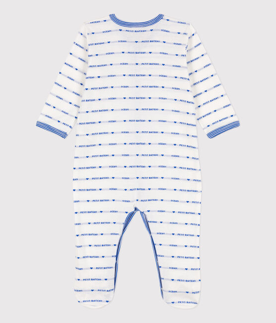 Dors-bien jacquard en coton blanc MARSHMALLOW/bleu PERSE