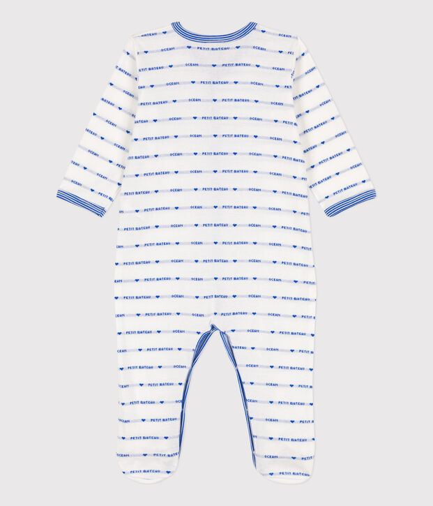 Katoenen jacquard pyjama wit/blauw