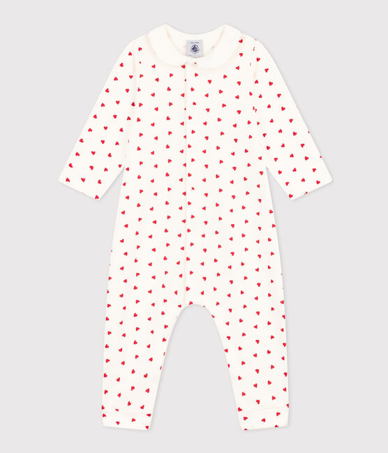 Lang pakje me hartjesprint in molton voor baby's wit MARSHMALLOW/rood TERKUIT