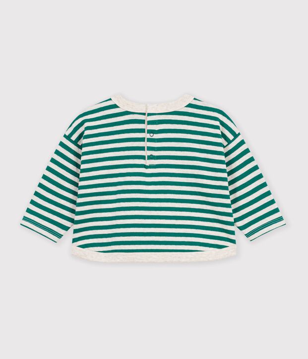 Gestreept T-shirt met lange mouwen in katoen voor baby's groen/beige