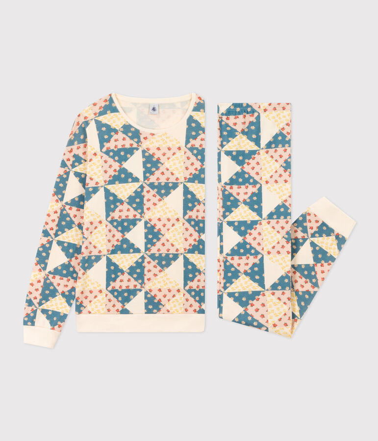 Damespyjama patchwork van katoen ecru/multicouleur