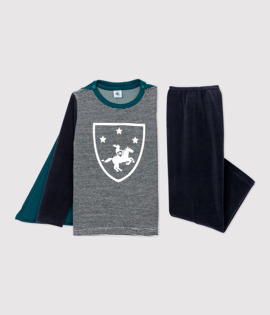 Fluwelen ridder pyjama jongens blauw SMOKING/wit MULTICO