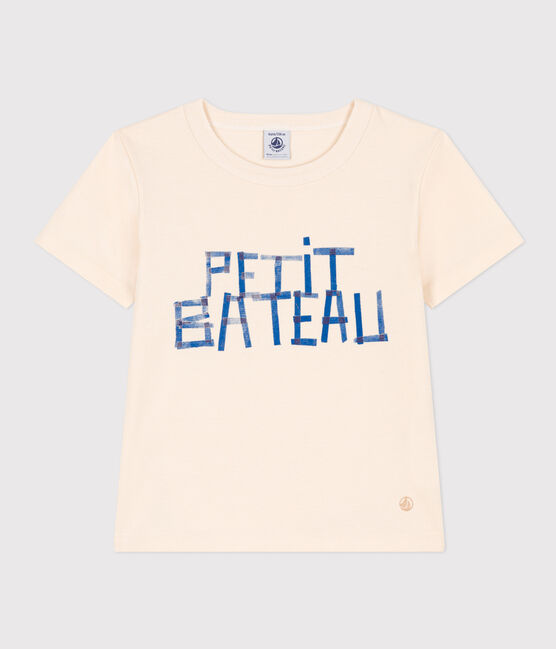 Tee-shirt manches courtes en coton enfant garçon écru AVALANCHE