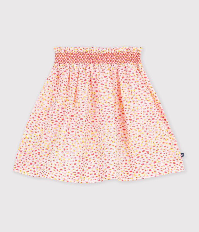 Jupe enfant courte en coton imprim&eacute;e blanc/multicouleur
