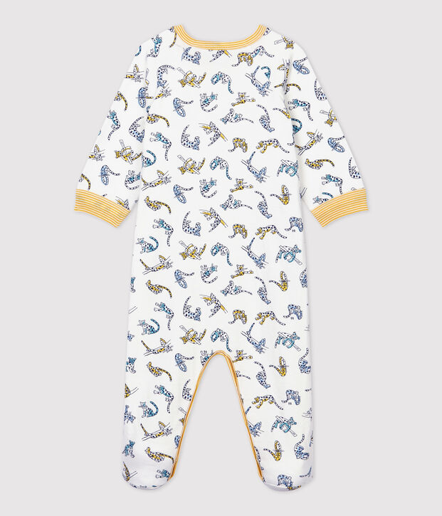 Katoenen slaappakje met panterprint wit/multicouleur