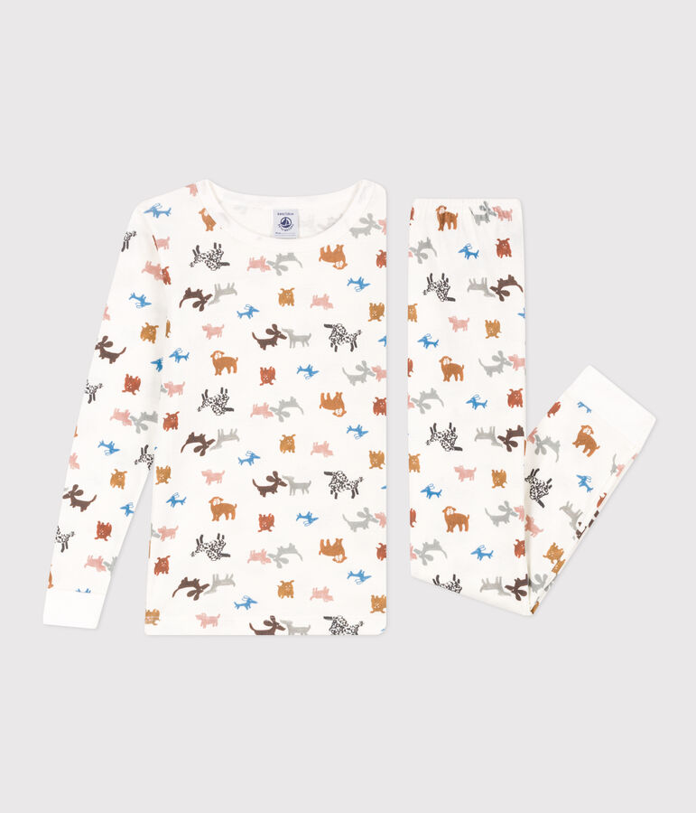 Pyjama ajust&eacute; en coton enfant blanc MARSHMALLOW/blanc MULTICO