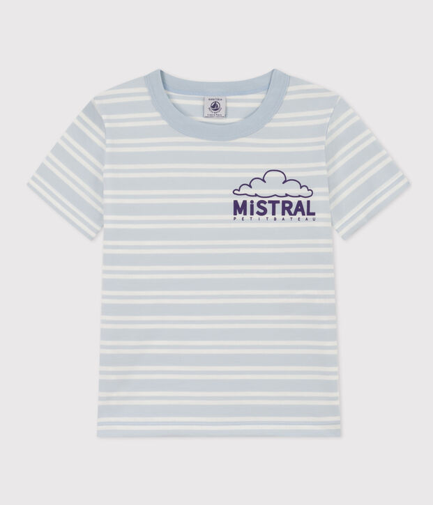 Gestreept katoenen T-shirt voor jongens blauw/wit