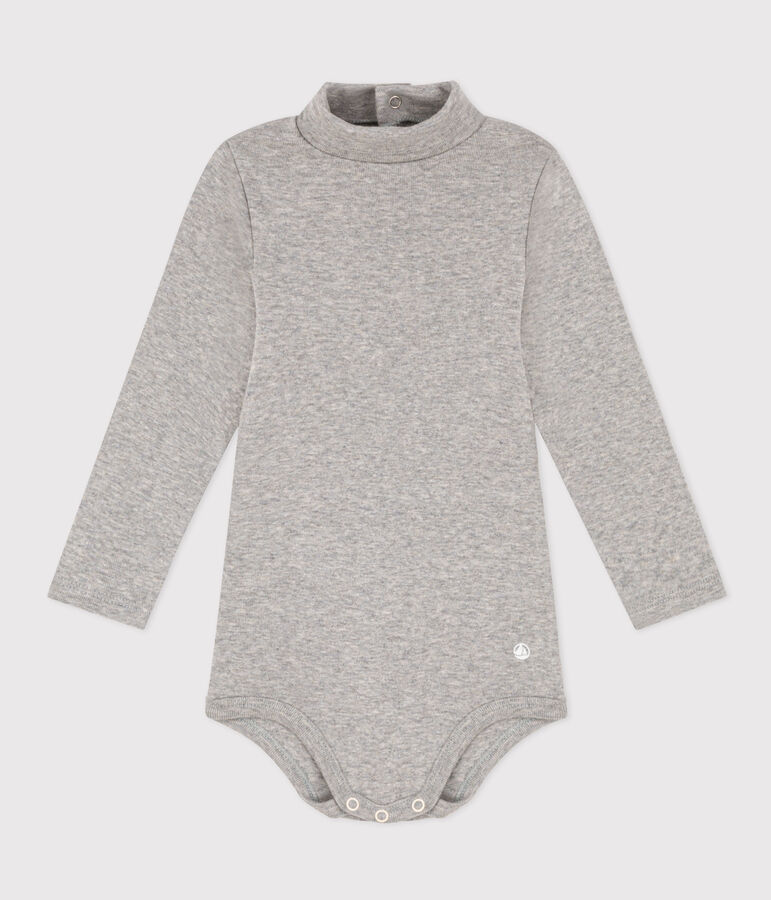 Body manches longues col roul&eacute; en coton b&eacute;b&eacute; gris
