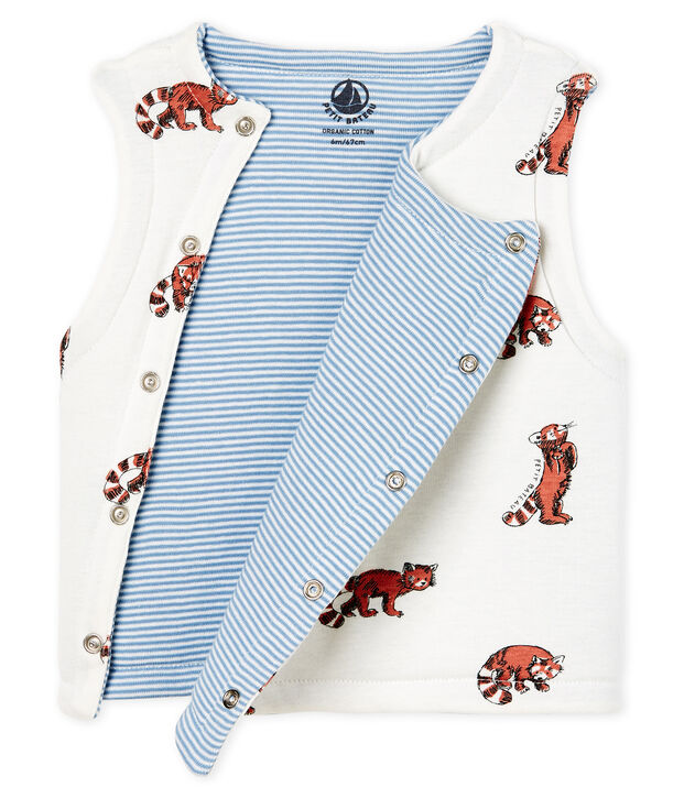 Gilet sans manches r&eacute;versible b&eacute;b&eacute; gar&ccedil;on en c&ocirc;te ouatin&eacute;e blanc/multicouleur