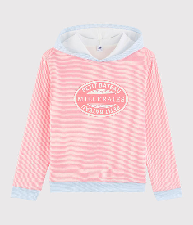 Sweat &agrave; capuche ray&eacute; en coton Femme rose/blanc