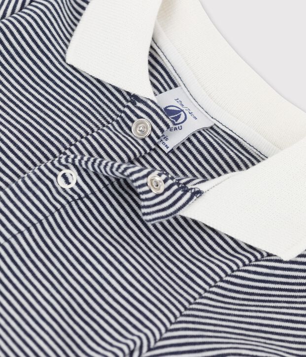 Body &agrave; col polo ray&eacute; milleraies en coton bio b&eacute;b&eacute; bleu/blanc