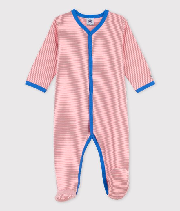 Dors-bien b&eacute;b&eacute; &agrave; rayures en coton biologique rose/blanc