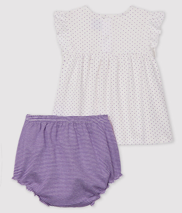 Ensemble deux pi&egrave;ces b&eacute;b&eacute; fille violet/blanc