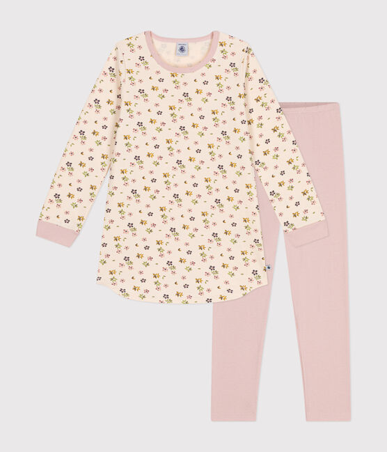Nachthemd van geruwde fleece met bloemetjesprint voor kinderen roze SALINE/wit MULTICO
