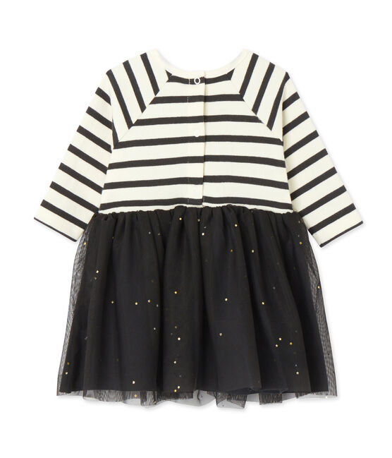 Jurk voor babymeisjes in twee stoffen beige COQUILLE/grijs CAPECOD