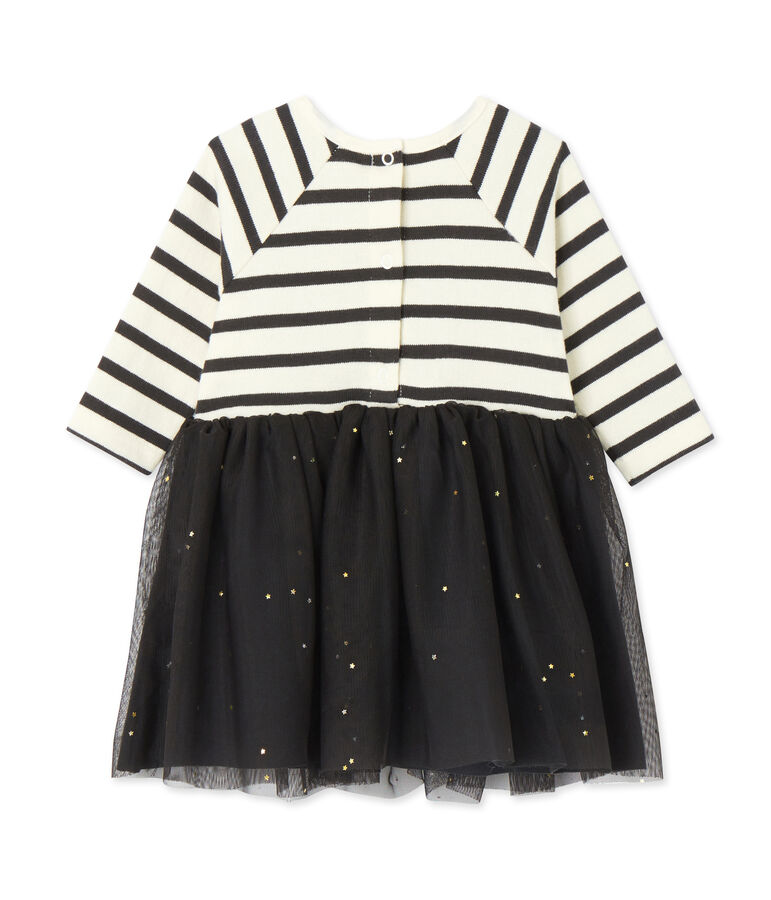 Jurk voor babymeisjes in twee stoffen wit/grijs