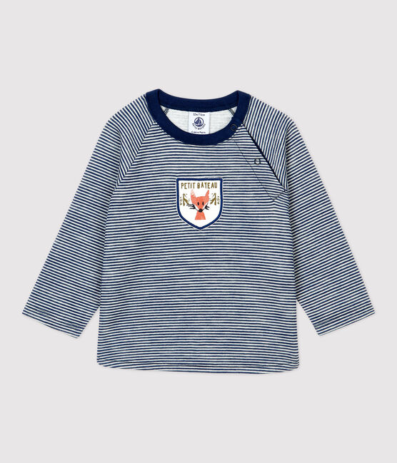 Tee-shirt en laine et coton bébé. bleu MEDIEVAL/blanc MARSHMALLOW