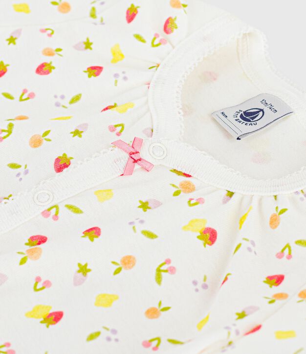 Kort katoenen kruippakje met fruitprint voor baby's wit/roze