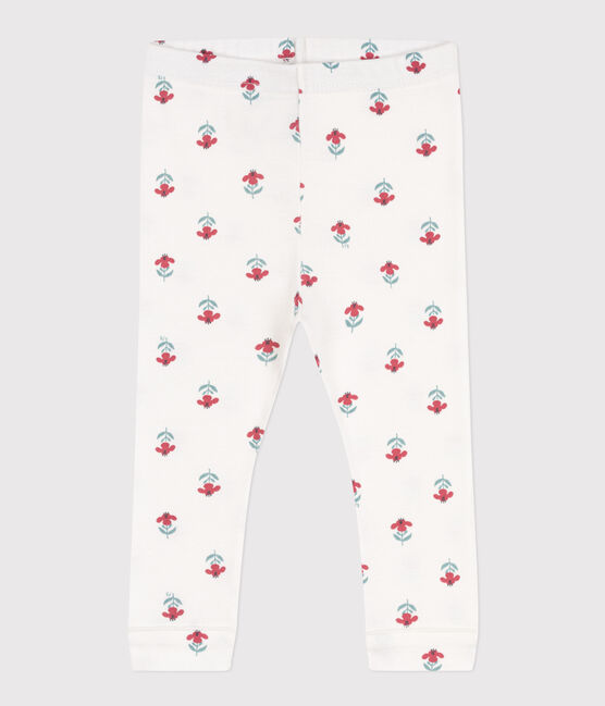Legging van katoen met bloemenprint voor baby's wit MARSHMALLOW/wit MULTICO