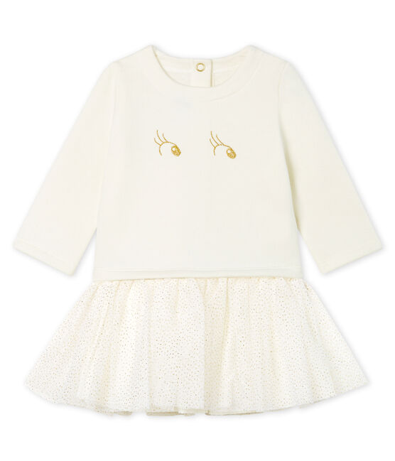 Robe manches longues bi-matière bébé fille blanc MARSHMALLOW CN