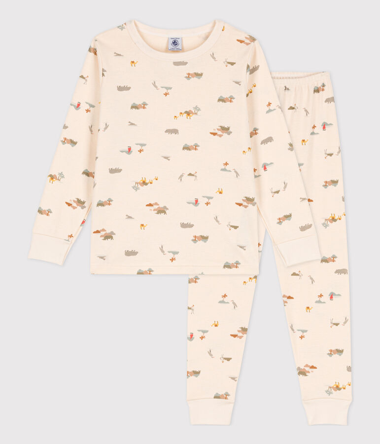 Katoenen pyjama met dierenprint voor kleine meisjes en jongens ecru/multicouleur