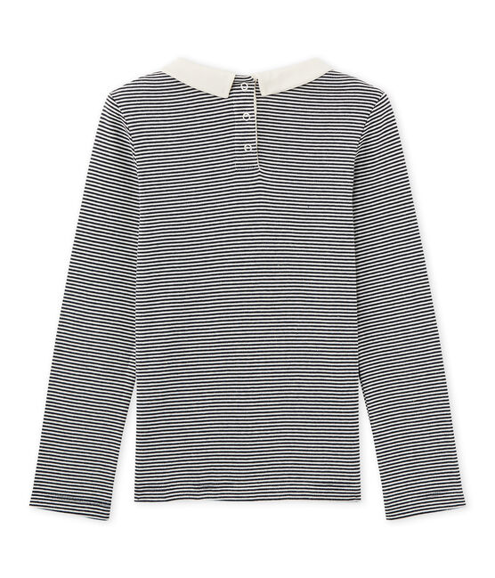 Meisjes-T-shirt met lange mouwen en milleraies-strepen blauw SMOKING/beige COQUILLE