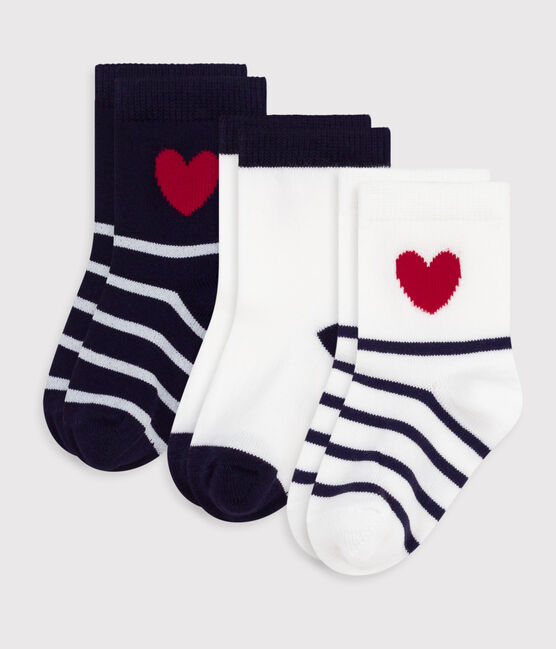 3 paires de chaussettes bébé en coton rayures et cœurs variante 1
