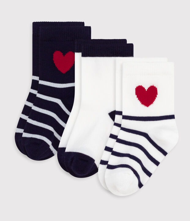 3 paires de chaussettes b&eacute;b&eacute; en coton rayures et c&oelig;urs multicouleur