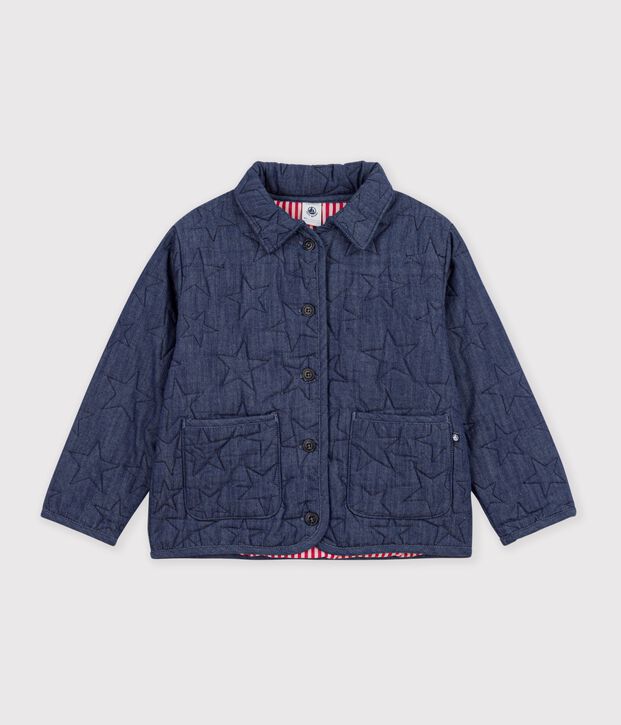 Veste enfant en denim uni motif &eacute;toiles bleu