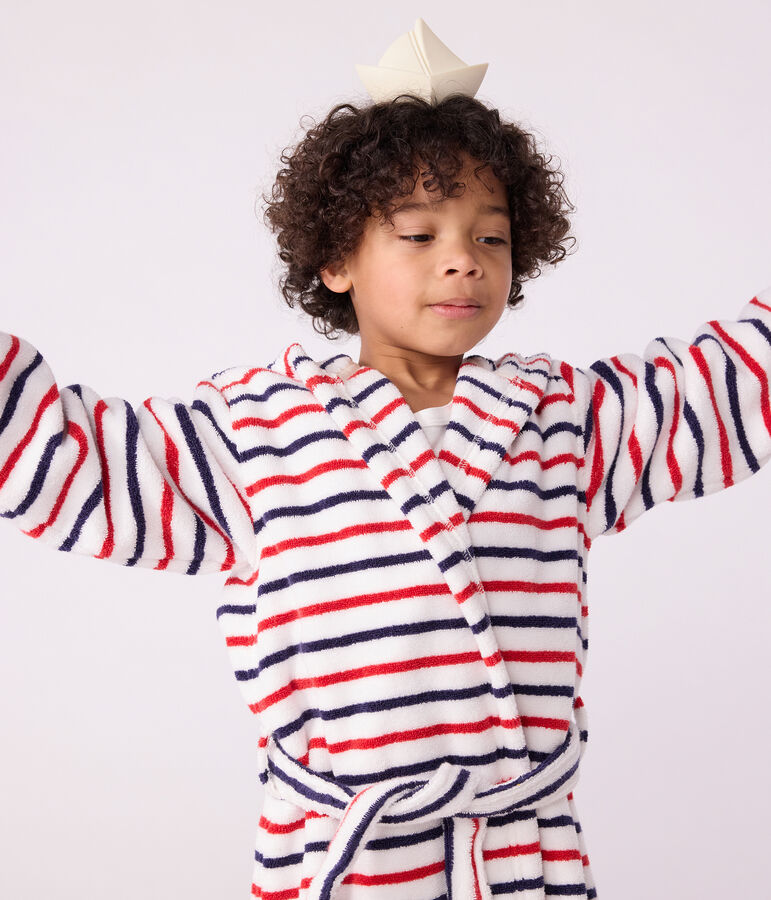 Peignoir enfant en coton &eacute;ponge &agrave; rayures blanc/multicouleur