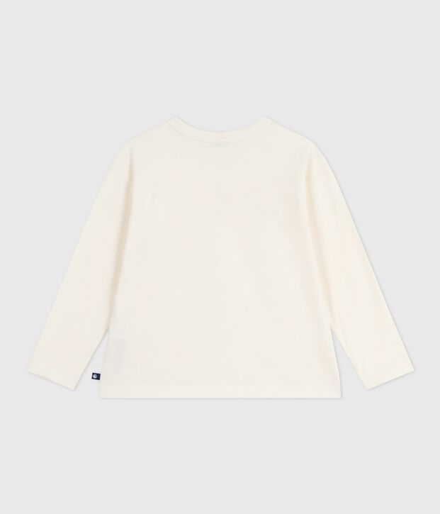 Tee-shirt enfant manches longues en coton imprim&eacute; blanc cass&eacute;