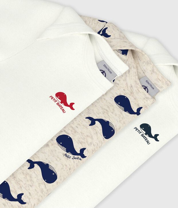 Set van 3 katoenen body's met korte mouwen en walvisjes multicouleur