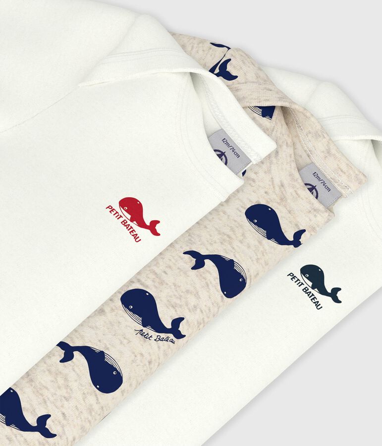 Lot de 3 bodies manches courtes baleines en coton multicouleur