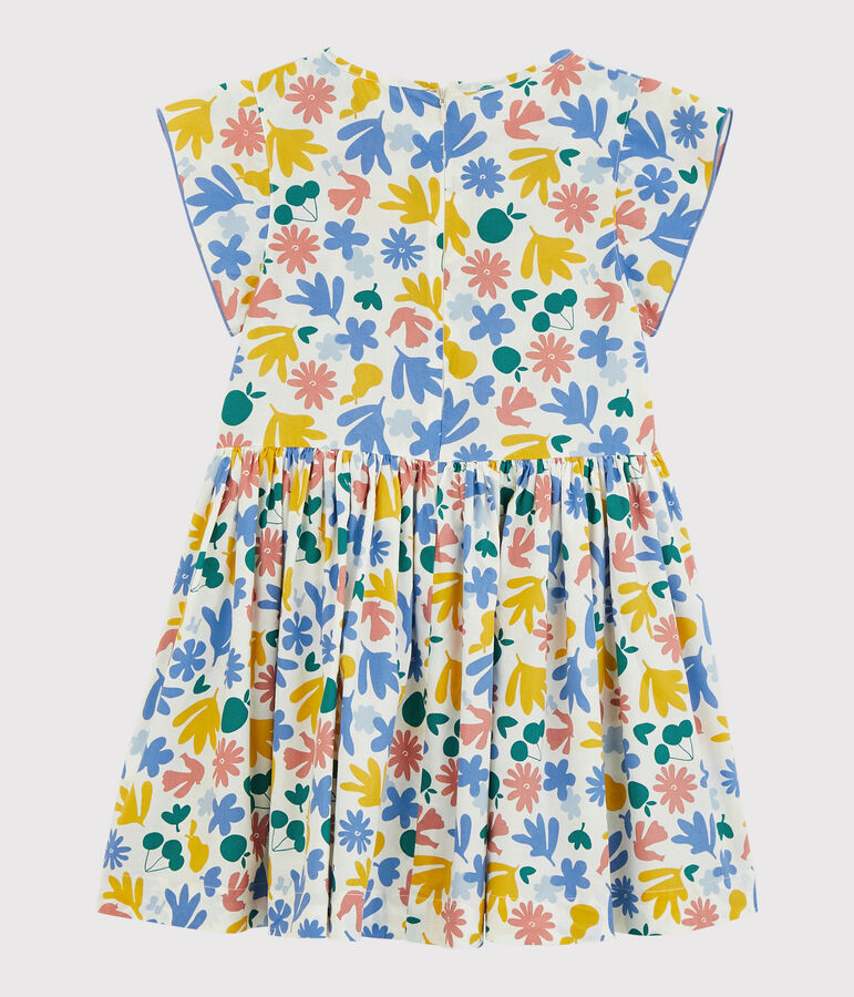 Robe manches courtes en popeline enfant fille blanc/multicouleur