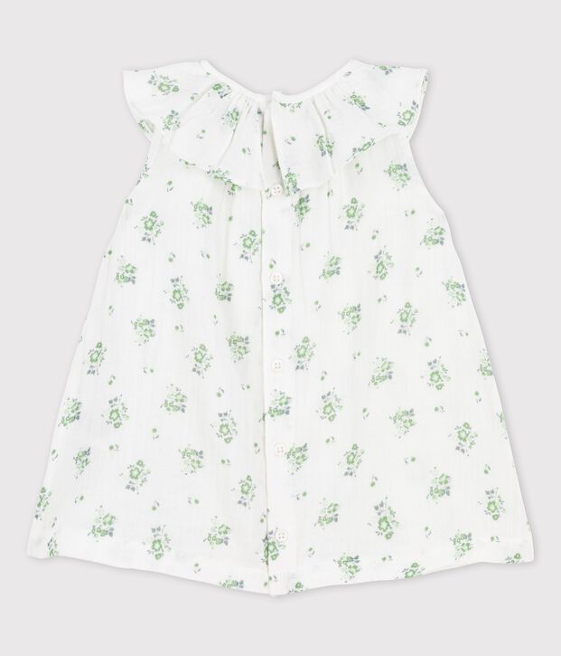 Jurk met korte mouwen met bloemenprint van gaas van biokatoen voor baby's wit/multicouleur