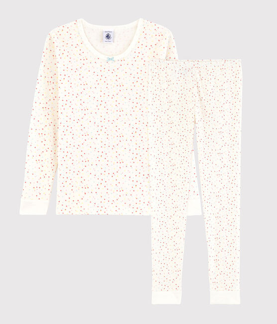 Snugfit meerkleurige pyjama met stippen voor meisjes, van biologisch katoen wit MARSHMALLOW/wit MULTICO