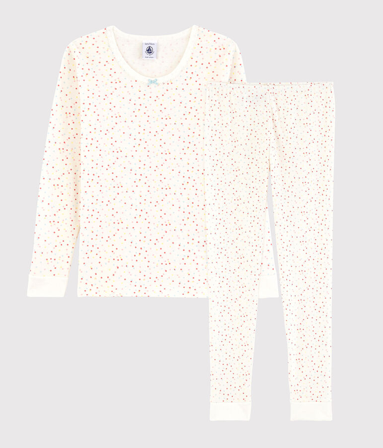 Pyjama snugfit pois multico petite fille en coton biologique blanc/multicouleur
